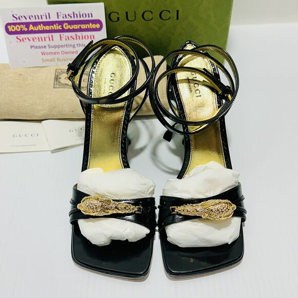 Gucci 37/ US 7 Two-Toned Dora Embellished Crystal Wedge Black Sandals NIB $1,250 - Picture 5 of 12